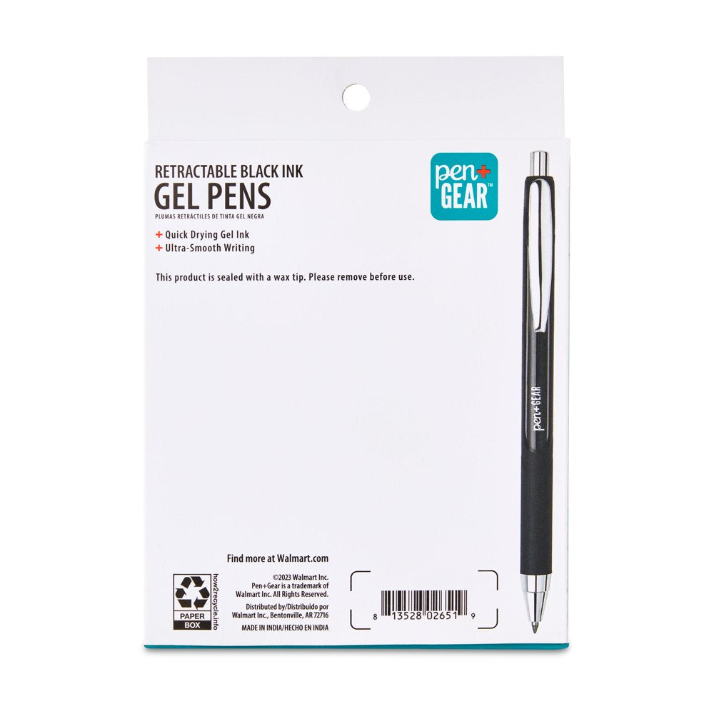 Retractable Gel Pens, Black, 12 Count