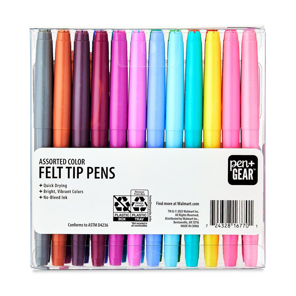 Felt-Tip Pens, Ultra Fine, Assorted Colors, 24 Count