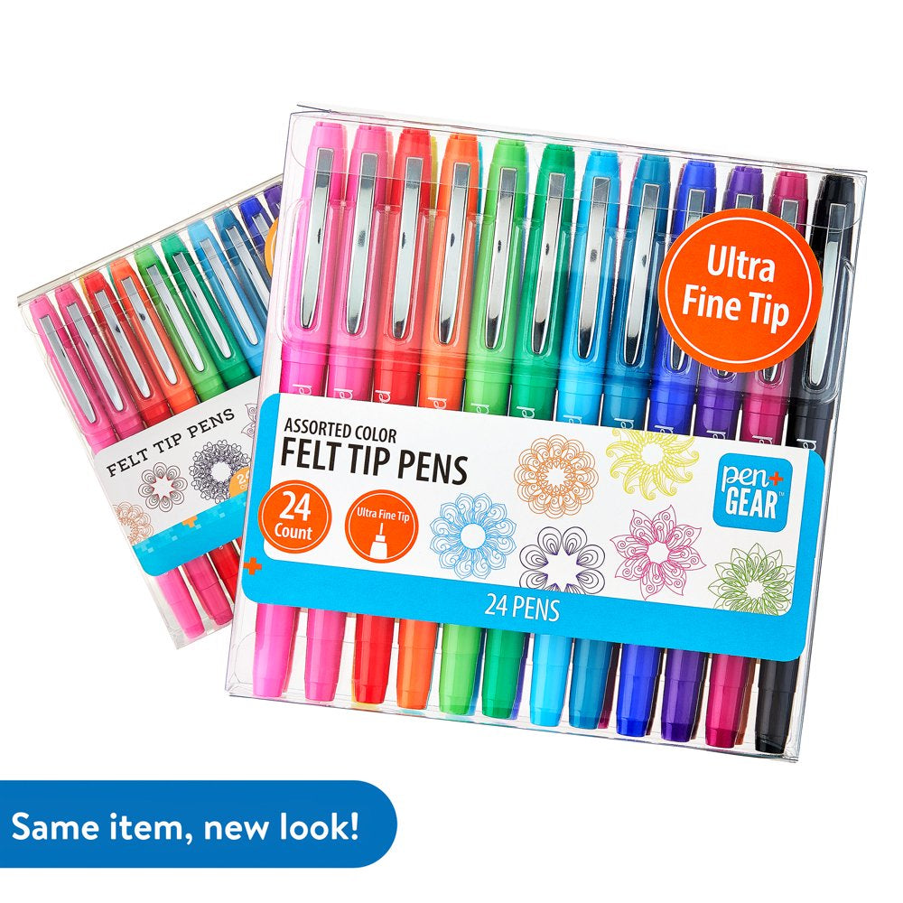 Felt-Tip Pens, Ultra Fine, Assorted Colors, 24 Count