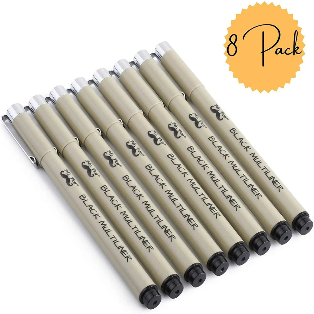 - Drawing Pens, Black Multiliner, 8 Pack, Fineliner Pen