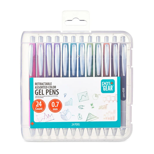 Retractable Gel Pens, Assorted Colors, 24 Count