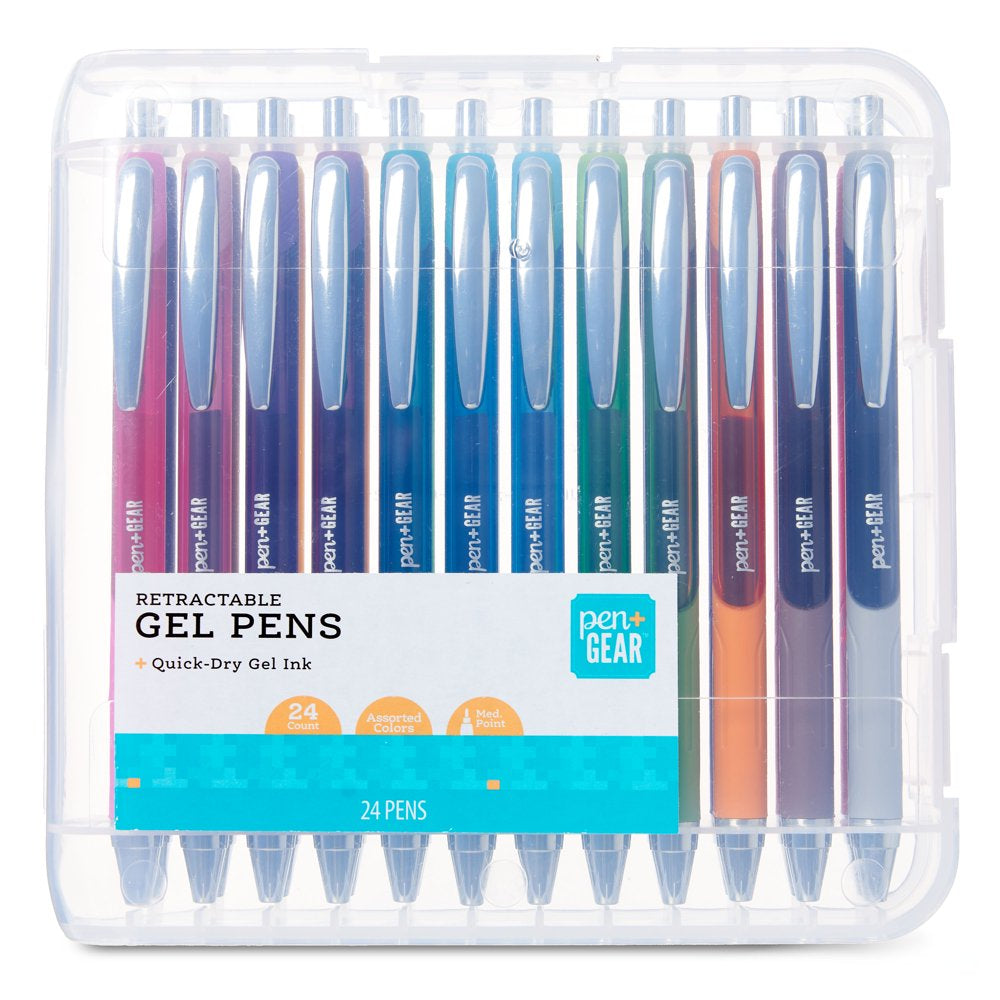 Retractable Gel Pens, Assorted Colors, 24 Count